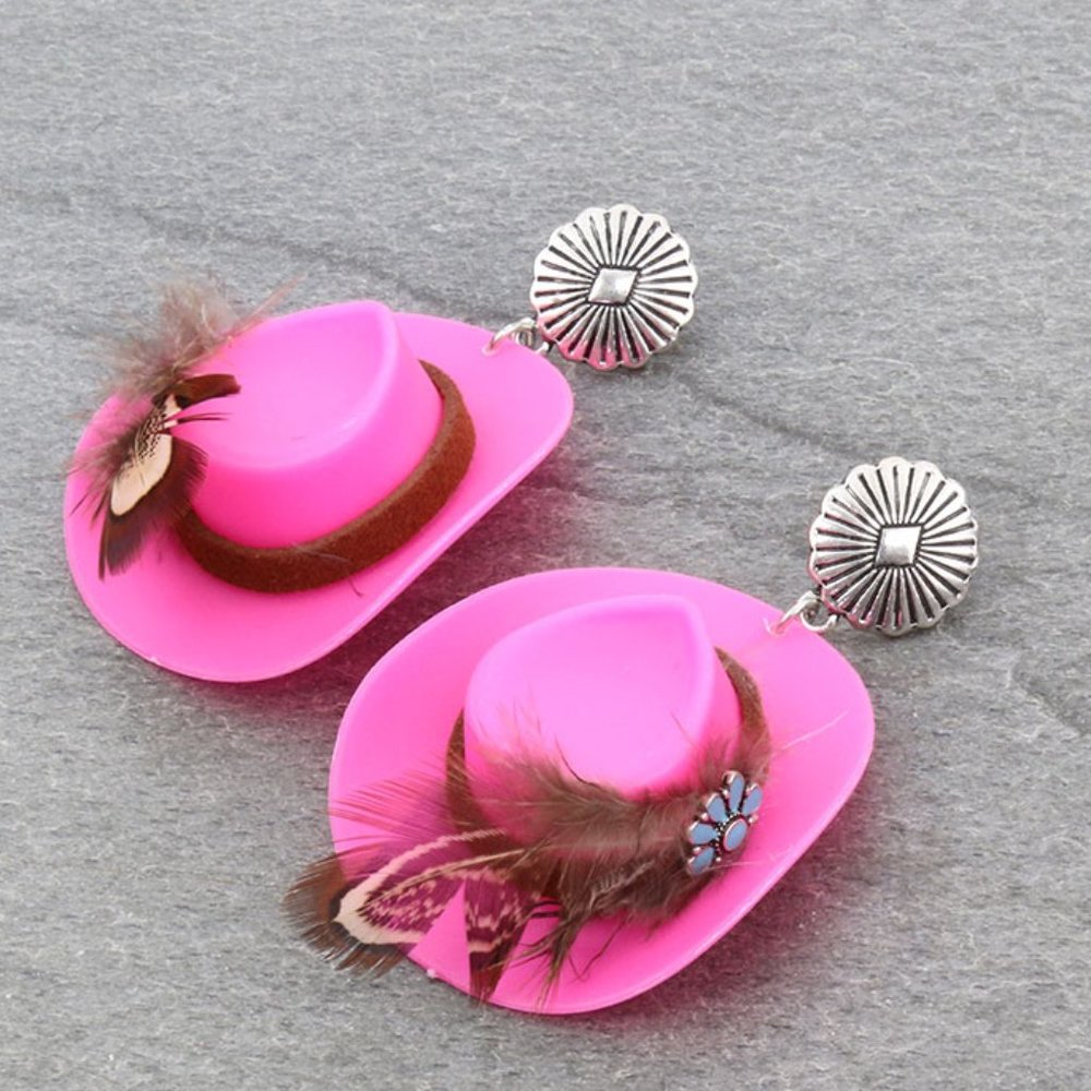 3-D Feathered Cowgirl Cowboy Hat Concho Western Earrings NEW
